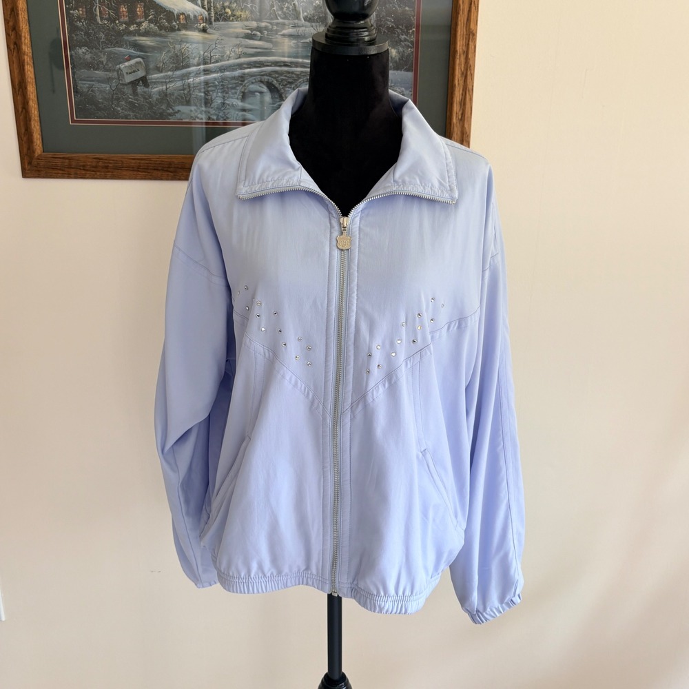 Kaelin Track Jacket Womens XL Blue Rhinestone Zip Up Windbreaker Vintage Style